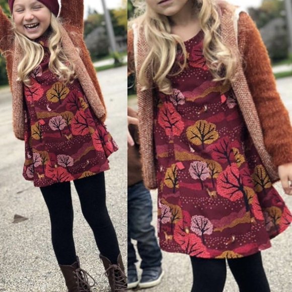 OSHKOSH Girl‎ Baby Red Wine Tree Holiday Dress 18M Baby Toddler Long Sleeve - Picture 1 of 13